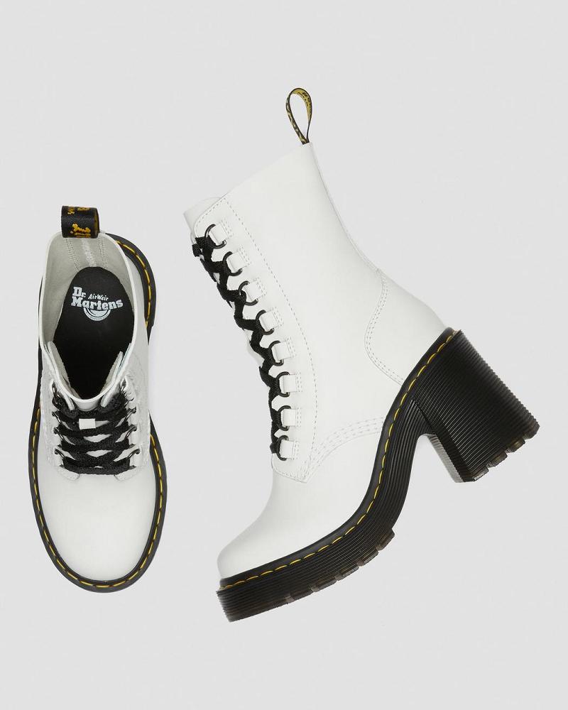 Dr Martens Chesney Leren Flared Heel Hakken Laarzen Dames Wit | NL 633RVD